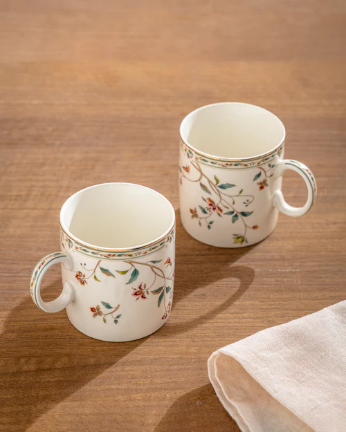 Ivory Vine Floral Mug - Set Of 6